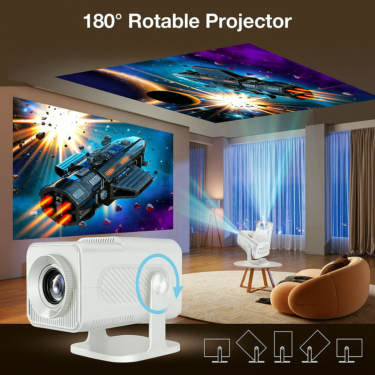 180 degree rotation, project on the ceiling