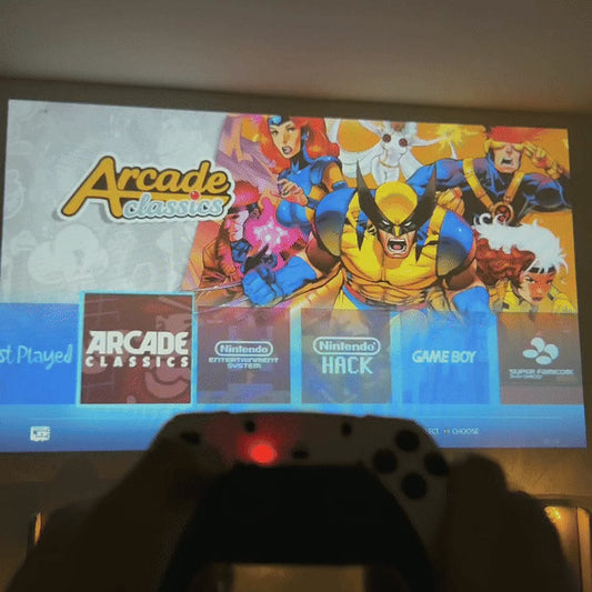 RetroGamePro console menu on the wall
